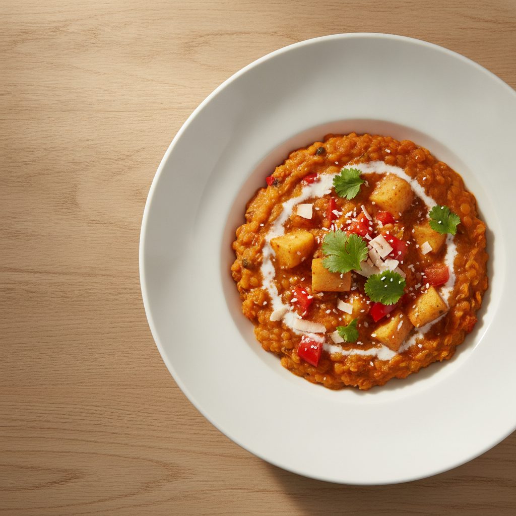 Indiase dahl met pastinaak, rode paprika en kokos